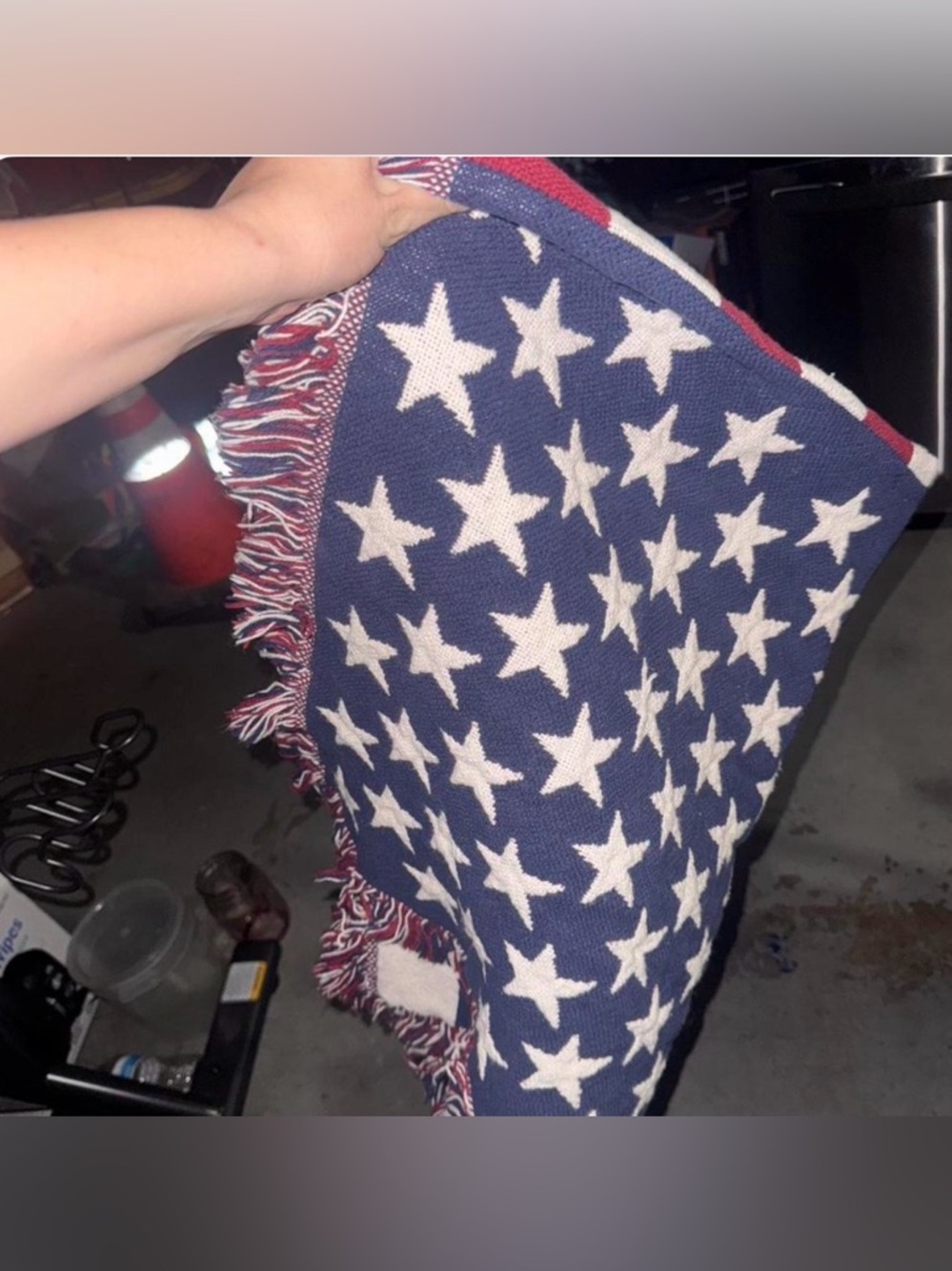 & Other Stories Stars Pattern Navy, White & Red Woven Throw Blanket